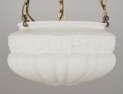 White Fluted Glass Bowl Brass Chain Pendant Light