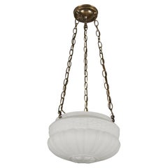 White Fluted Glass Bowl Brass Chain Pendant Light