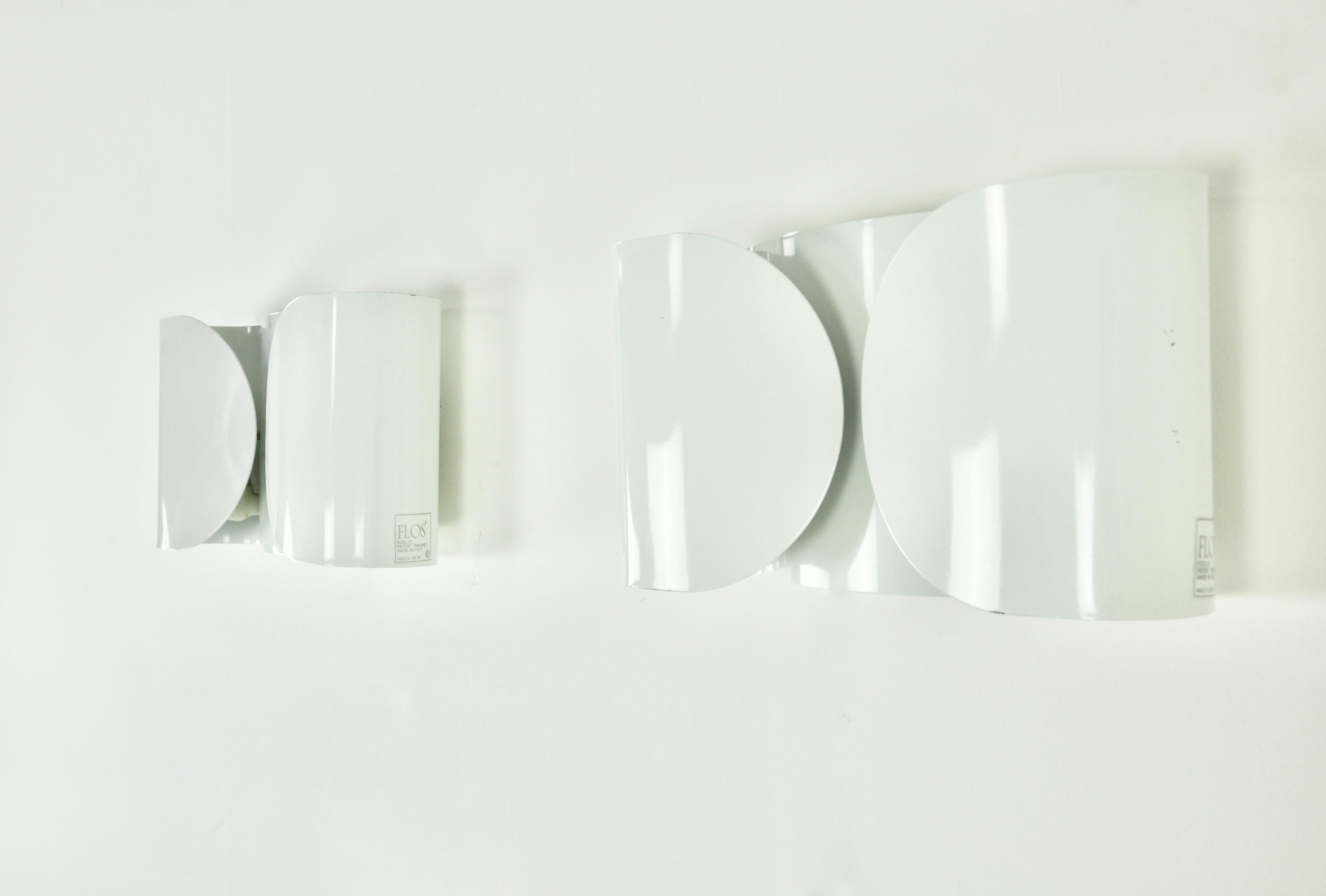 Mid-20th Century White Foglio Wall Lamps by Tobia & Afra Scarpa for Flos, 1960s Set of 2