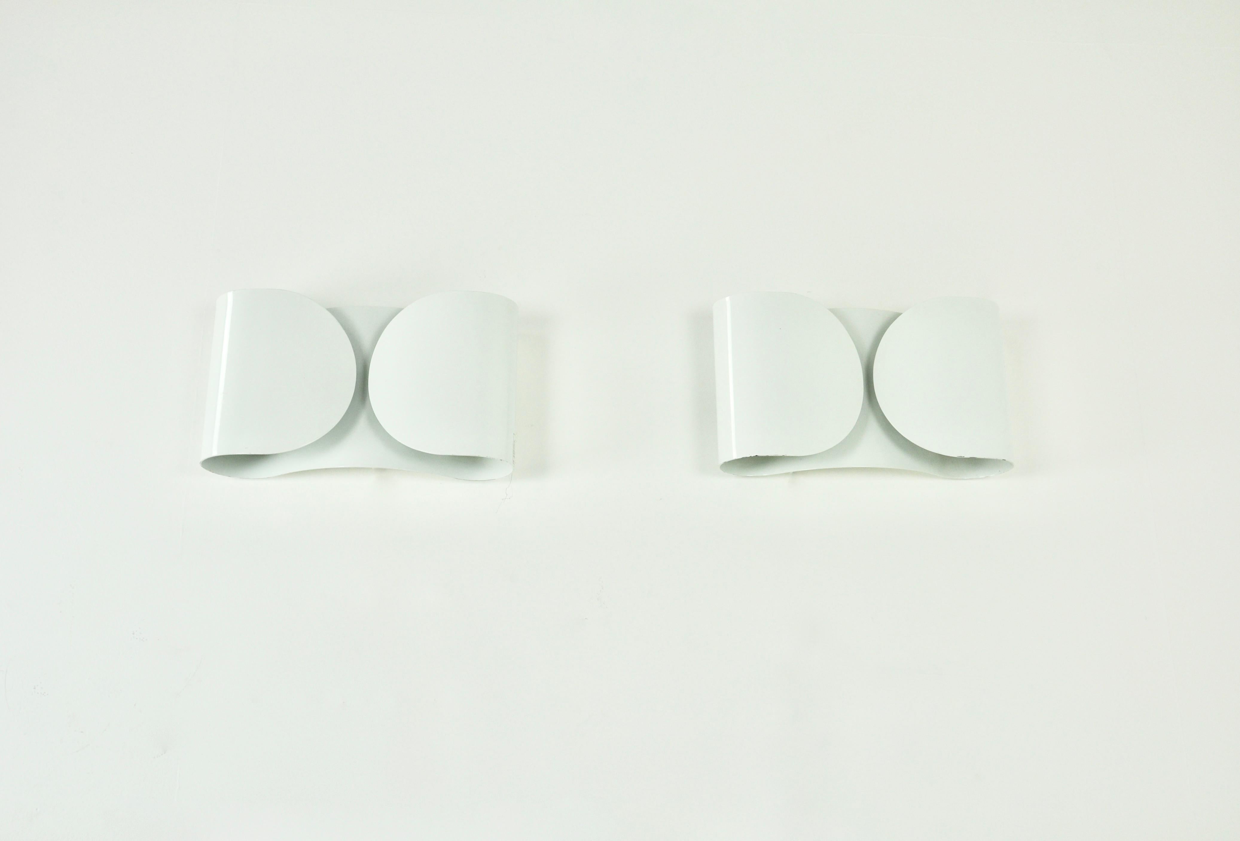 White Foglio Wall Lamps by Tobia & Afra Scarpa for Flos, 1960s Set of 2 1
