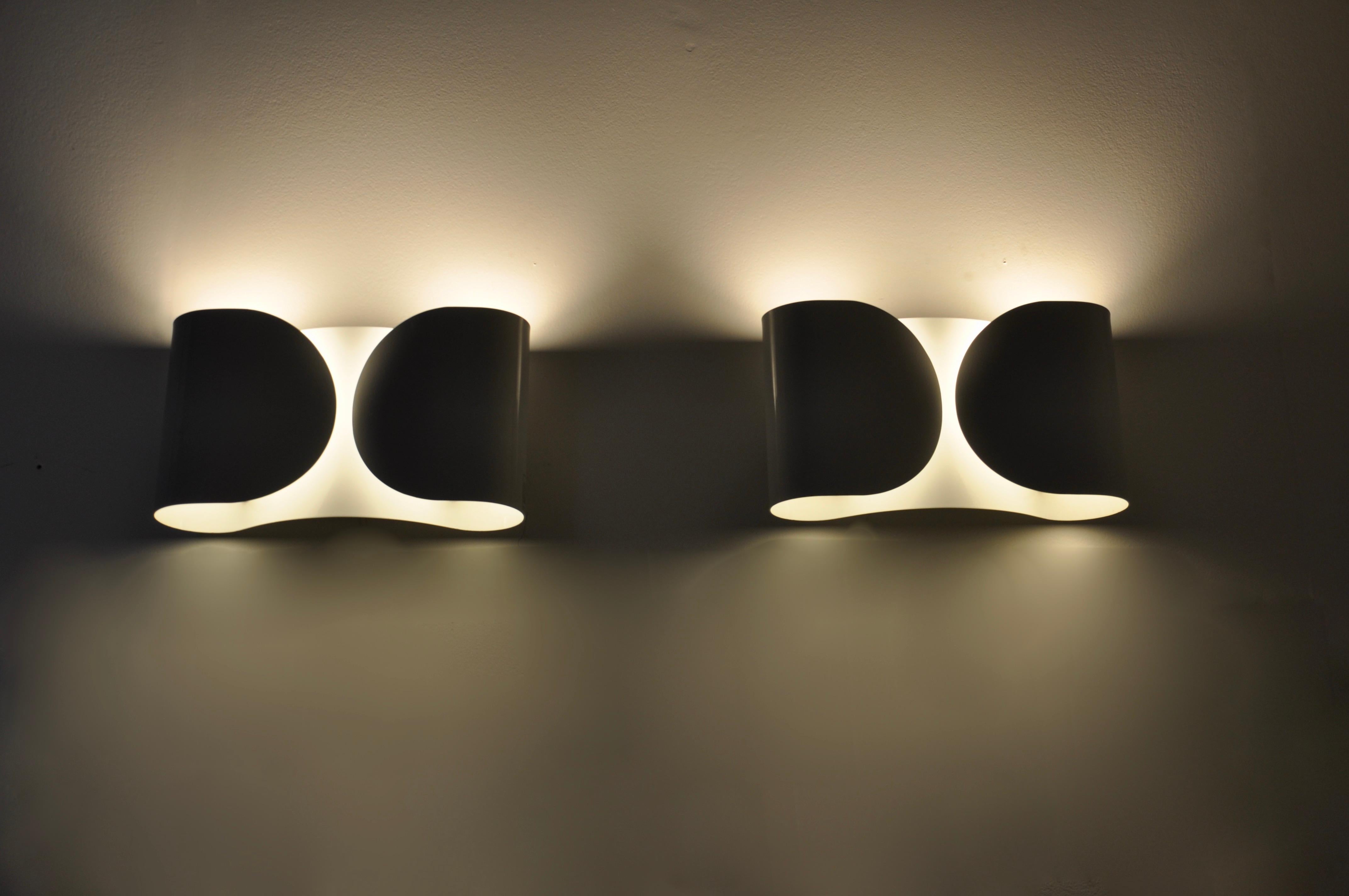 White Foglio Wall Lamps by Tobia & Afra Scarpa for Flos, 1960s Set of 2 2