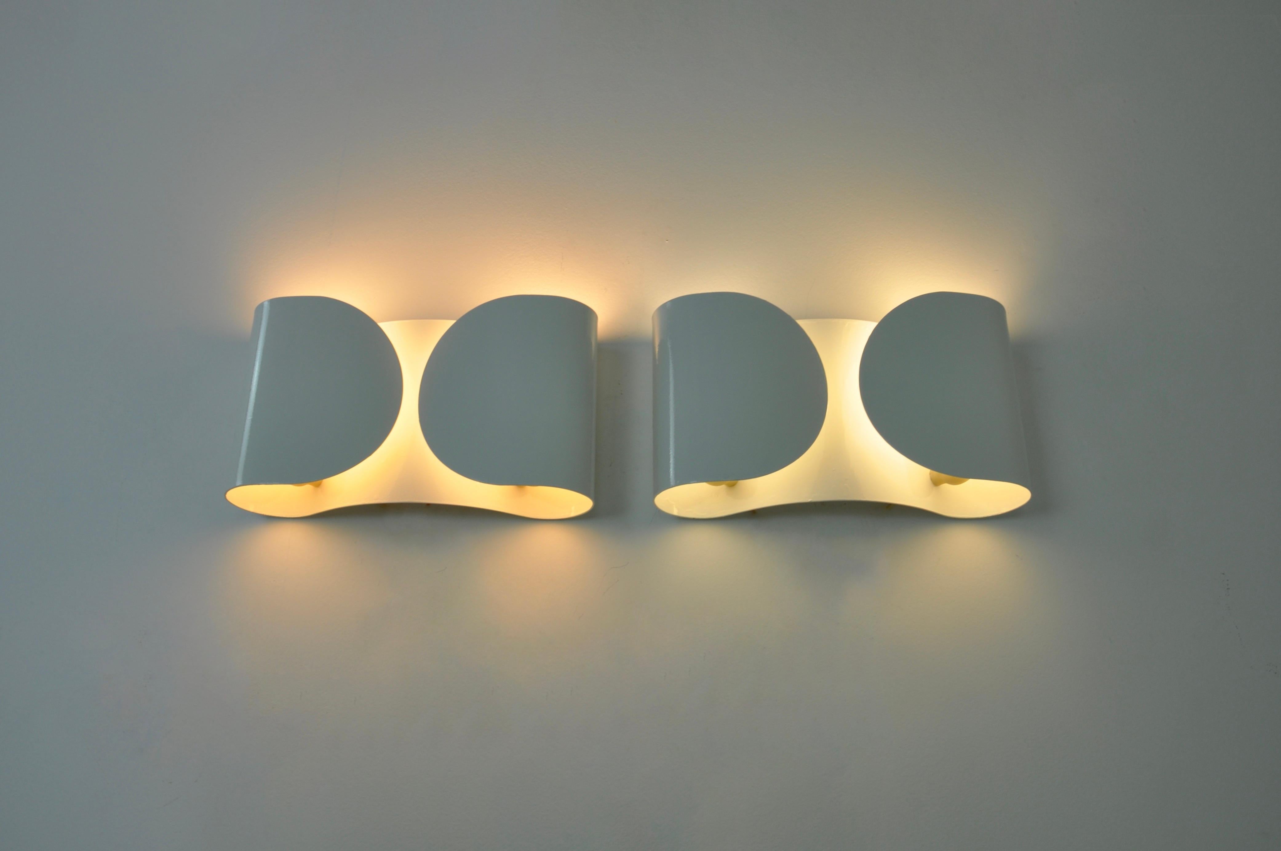 White Foglio Wall Lamps by Tobia & Afra Scarpa for Flos, 1960s Set of 2 For Sale 2