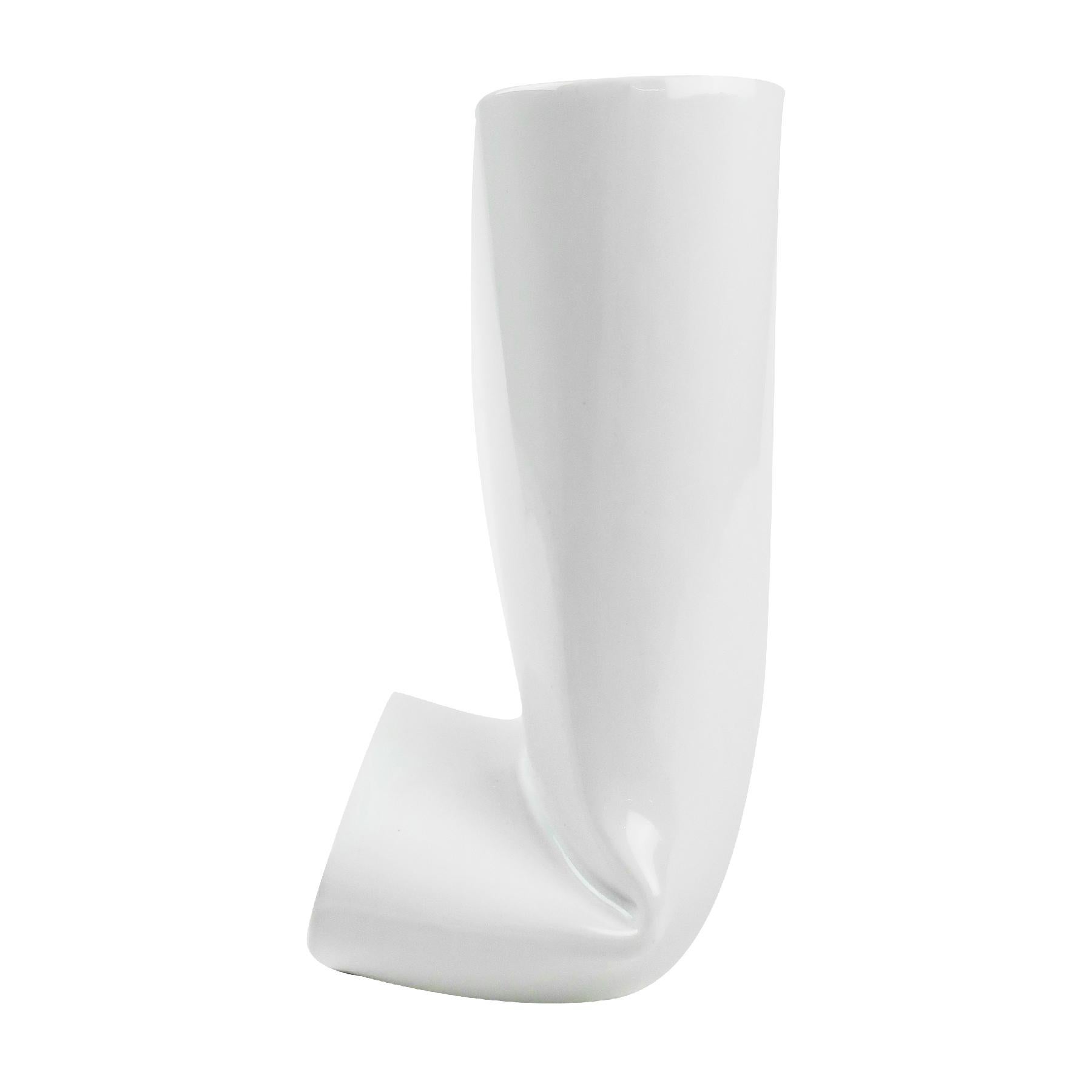 20th Century White Folded Ceramic Vase
