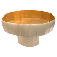 White Footed 22 Karat Gold Interior Porcelain Bowl, Italy, Contemporary