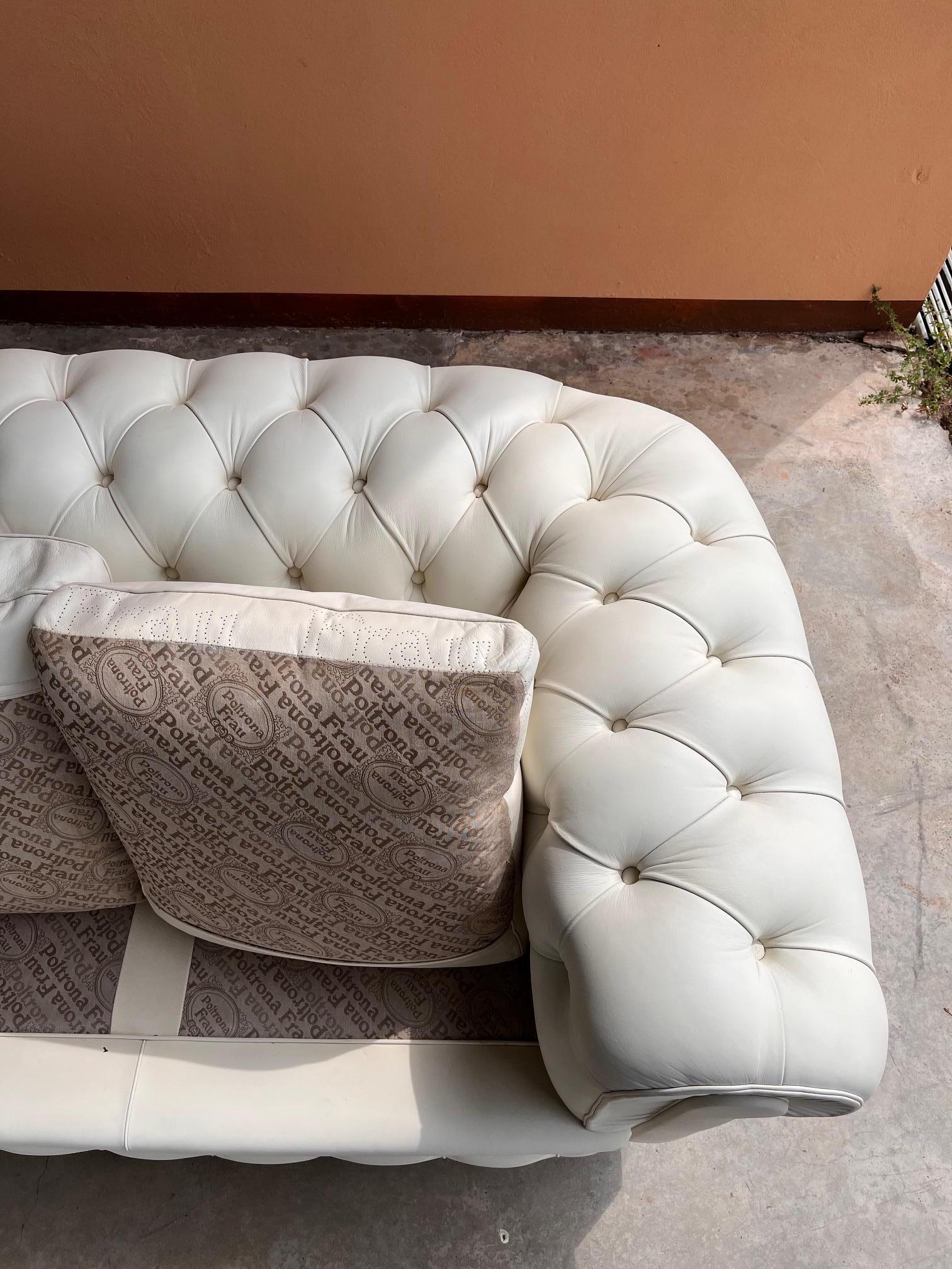 Frau white sofa from 2000s production 
Great Conditions no cuts. It shows wears coherent with prior use. Leather has been cleaned. 
Size: W 264, H 90 cm, D 60 cm.
A video is available upon request.
 