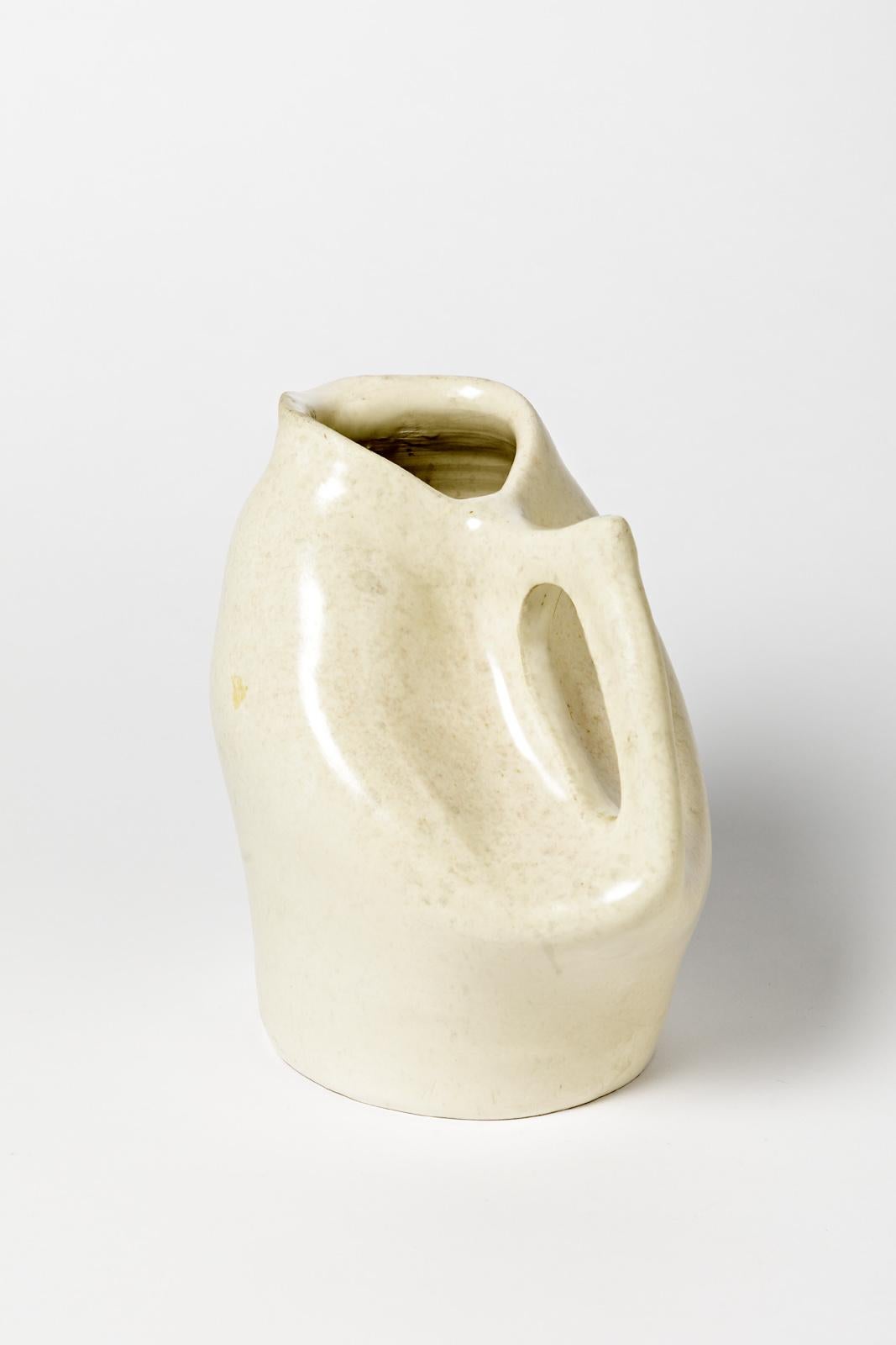 French White Freeform Bird Ceramic Pitcher Mid-20th Century Design For Sale