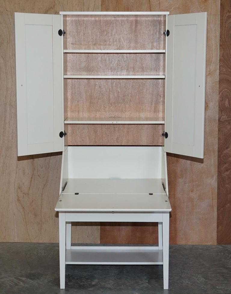 White Free Standing Bookcase with Bureau Desk and Single Sliding Drawer