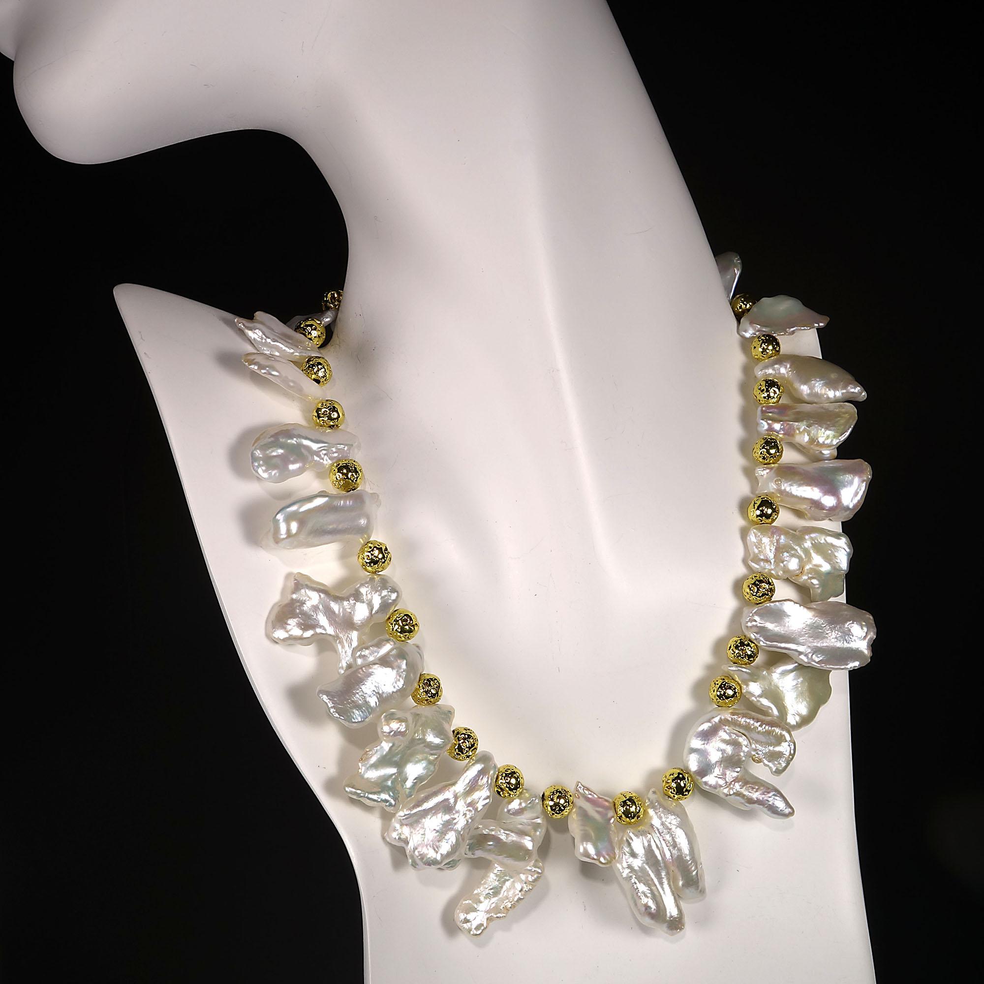 Bead AJD 15 Inch White Free form Baroque Pearls Gold Accents Choker     Great Gift!! For Sale