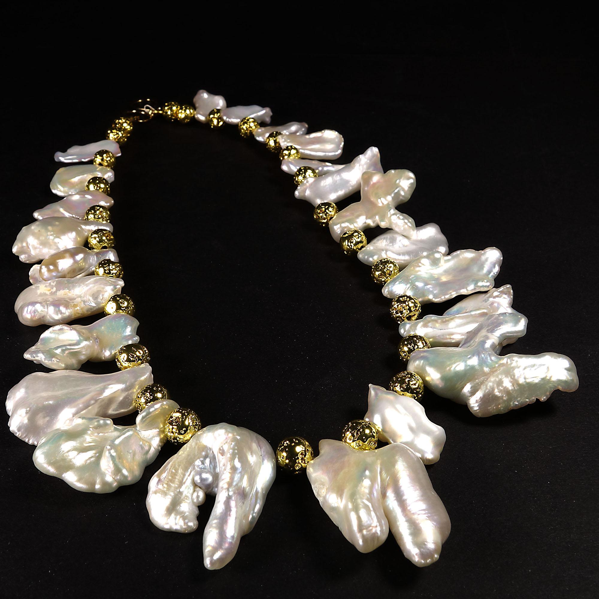 AJD 15 Inch White Free form Baroque Pearls Gold Accents Choker     Great Gift!! In New Condition For Sale In Raleigh, NC