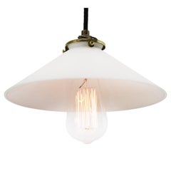 White French Mat Opaline Milk Glass Shade Brass Pendant Lights