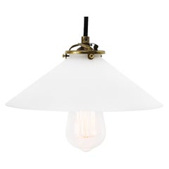 White French Mat Opaline Milk Glass Shade Brass Pendant Lights