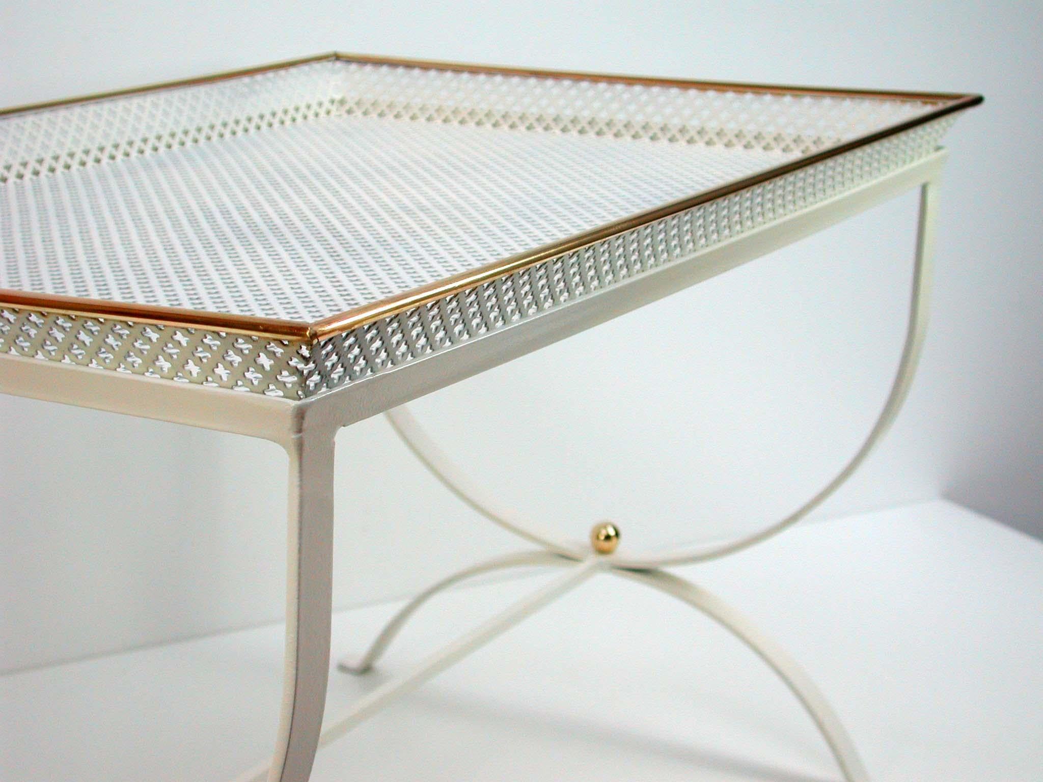 Lacquered White French Midcentury Side Table, 1950s For Sale
