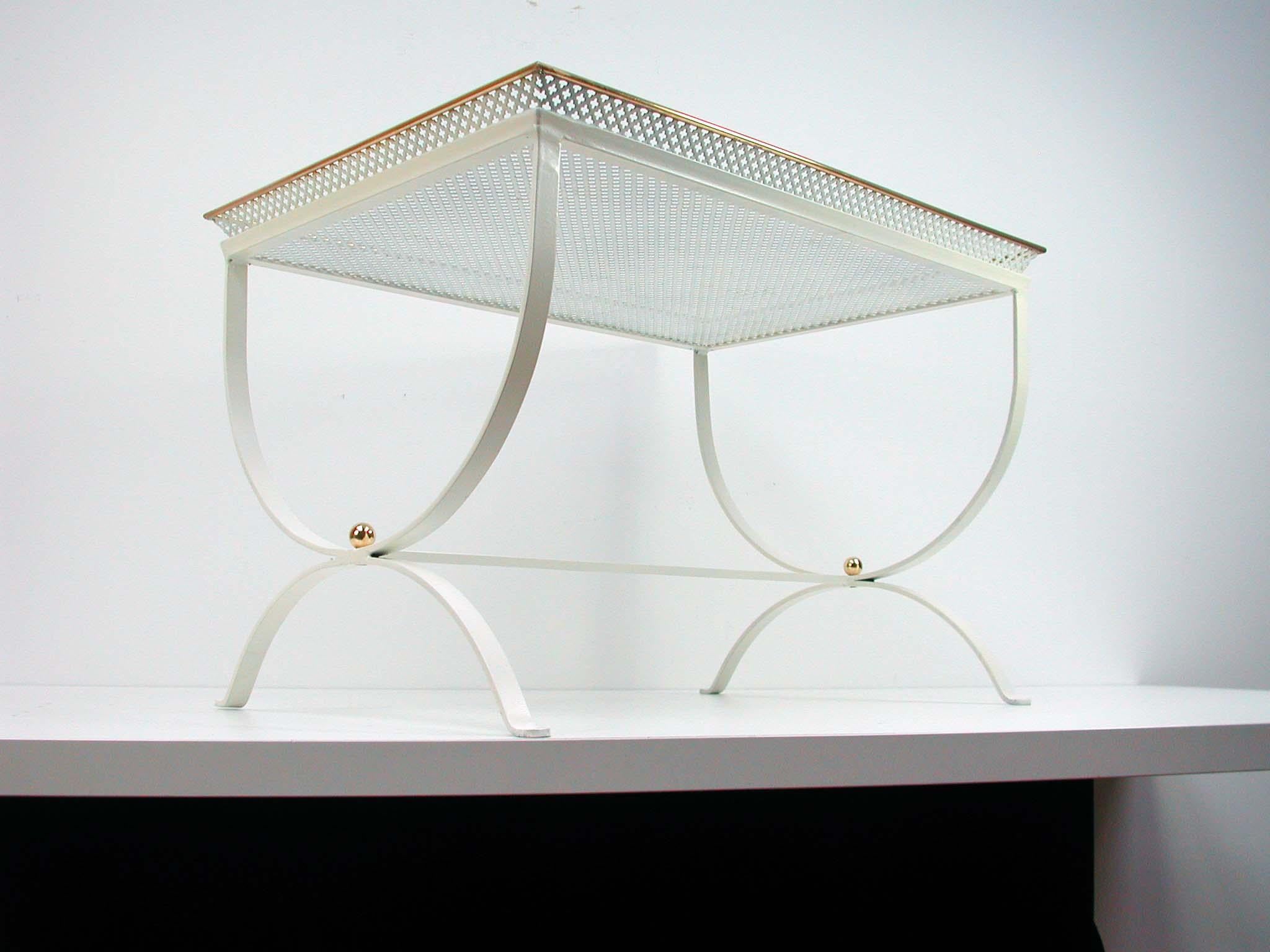 Brass White French Midcentury Side Table, 1950s For Sale