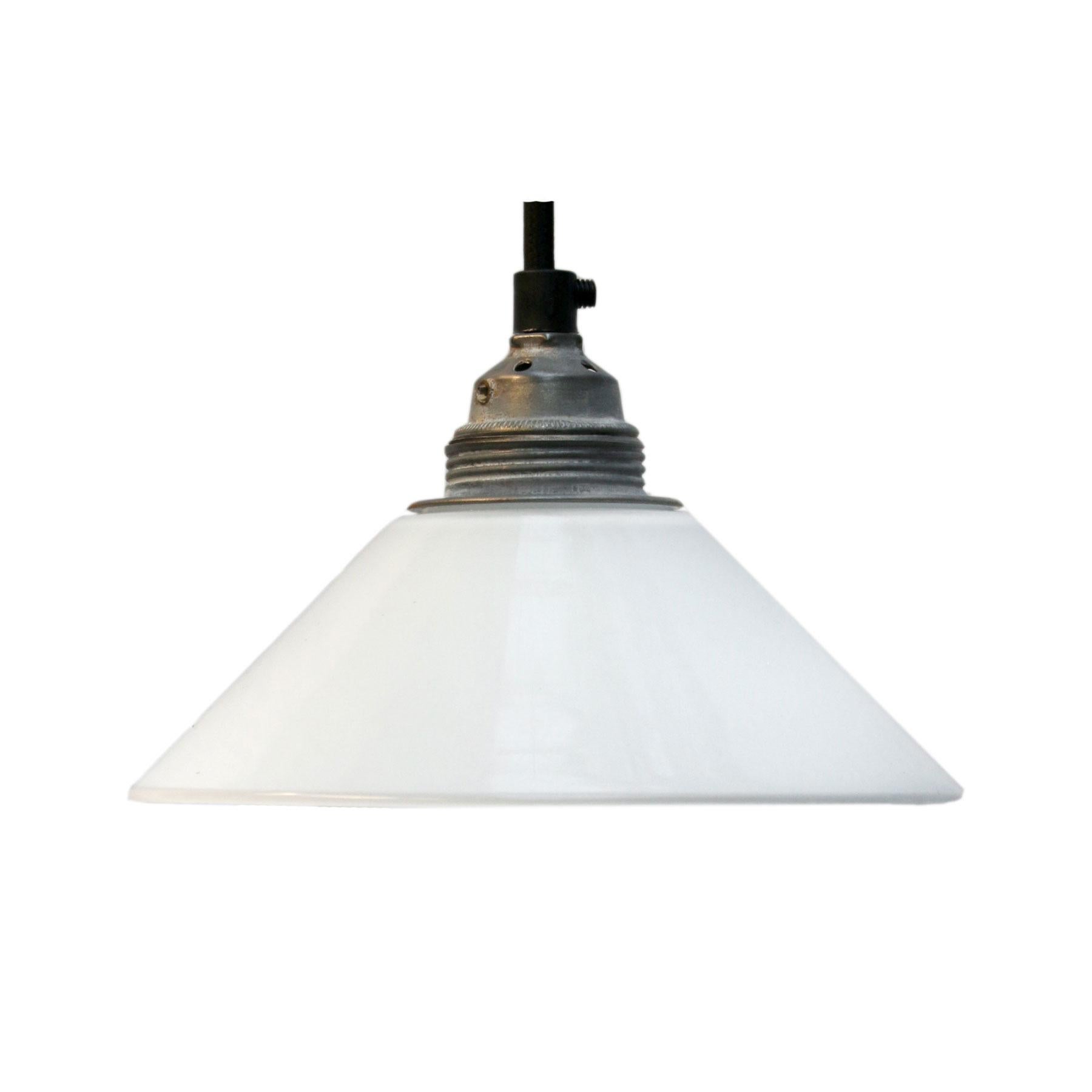 Industrial French White Opaline Glass Pendant Lights For Sale