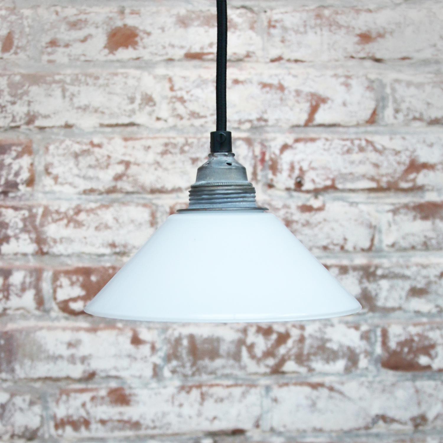 French White Opaline Glass Pendant Lights In Good Condition For Sale In Amsterdam, NL