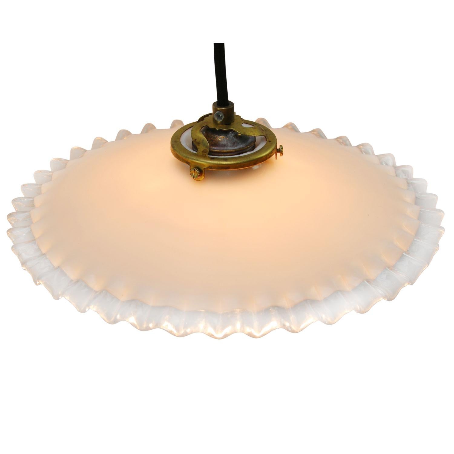 French opaline glass Industrial pendant. 

Weight 0.70 kg / 1.5 lb

Priced per individual item. All lamps have been made suitable by international standards for incandescent light bulbs, energy-efficient and LED bulbs. E26/E27 bulb holders and new