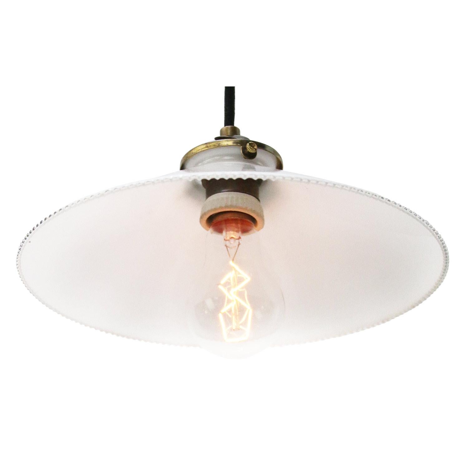 French opaline glass Industrial pendant. 

Weight 0.70 kg / 1.5 lb

Priced per individual item. All lamps have been made suitable by international standards for incandescent light bulbs, energy-efficient and LED bulbs. E26/E27 bulb holders and