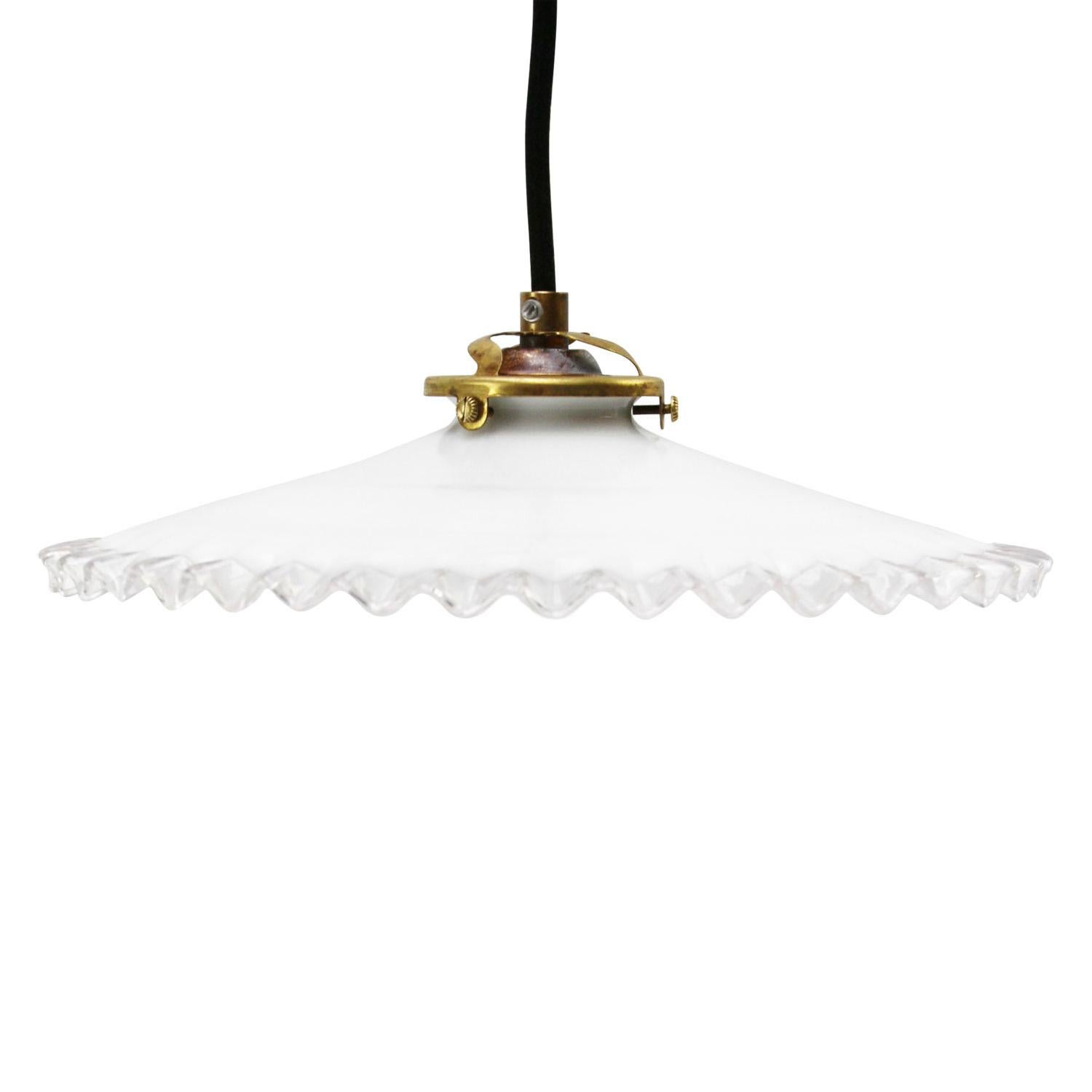 White French Opaline Milk Glass Shade Brass Pendant Light In Good Condition In Amsterdam, NL