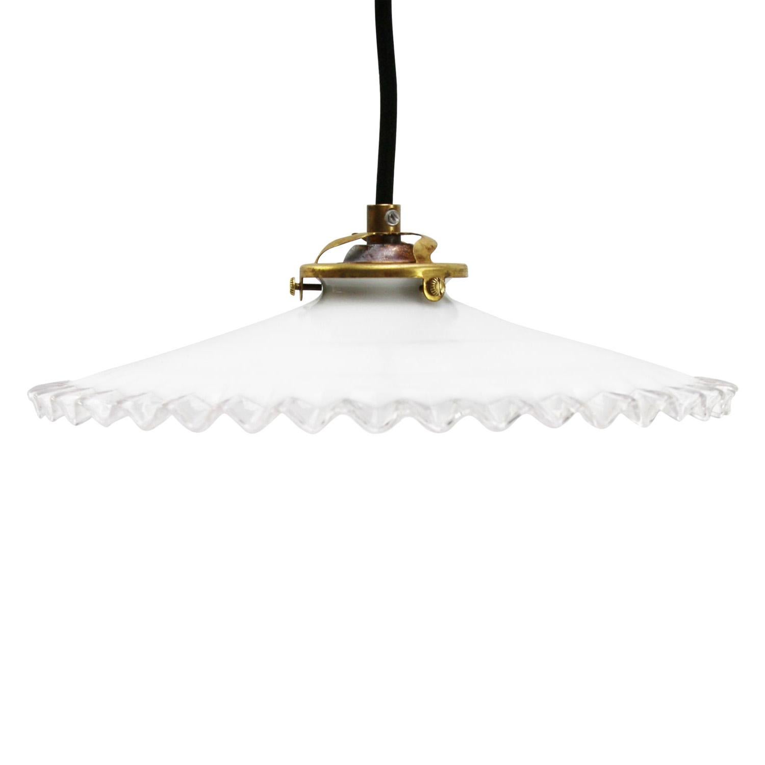 White French Opaline Milk Glass Shade Brass Pendant Lights In Good Condition For Sale In Amsterdam, NL