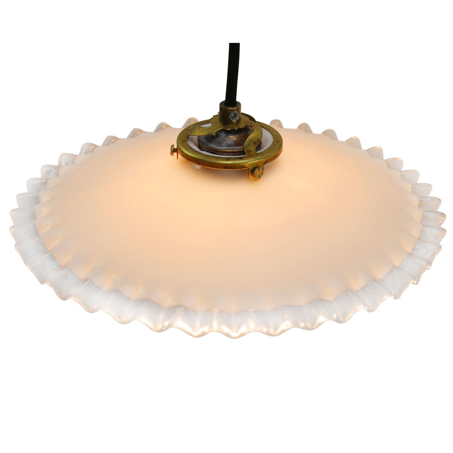 20th Century White French Opaline Milk Glass Shade Brass Pendant Lights For Sale