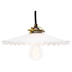 White French Opaline Milk Glass Shade Brass Pendant Light