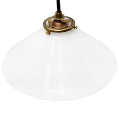White French Opaline Milk Glass Shade Brass Pendant Lights
