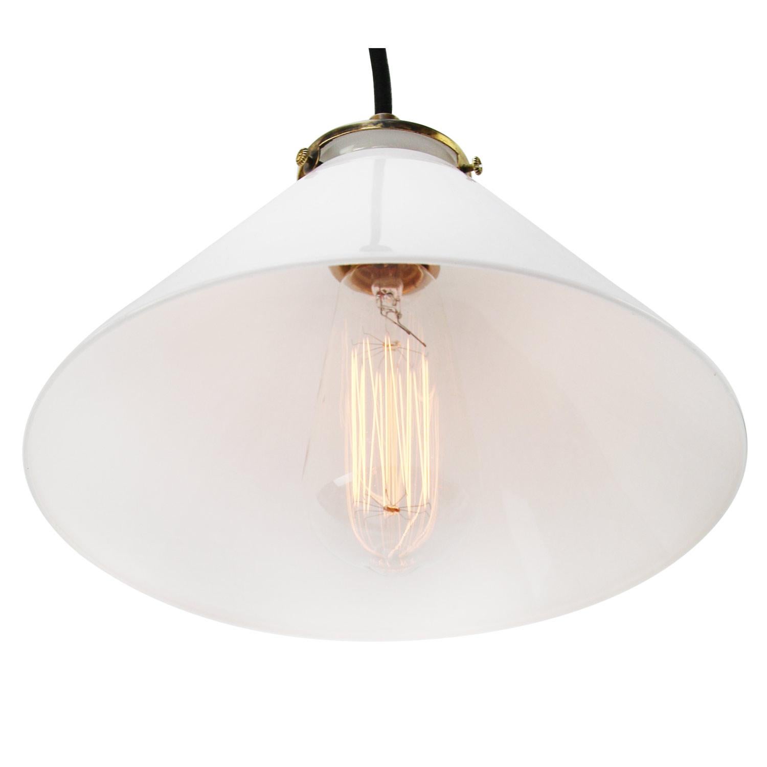 French opaline glass industrial pendant. 

Measure: Weight 1.0 kg / 2.2 lb

Priced per individual item. All lamps have been made suitable by international standards for incandescent light bulbs, energy-efficient and LED bulbs. E26/E27 bulb