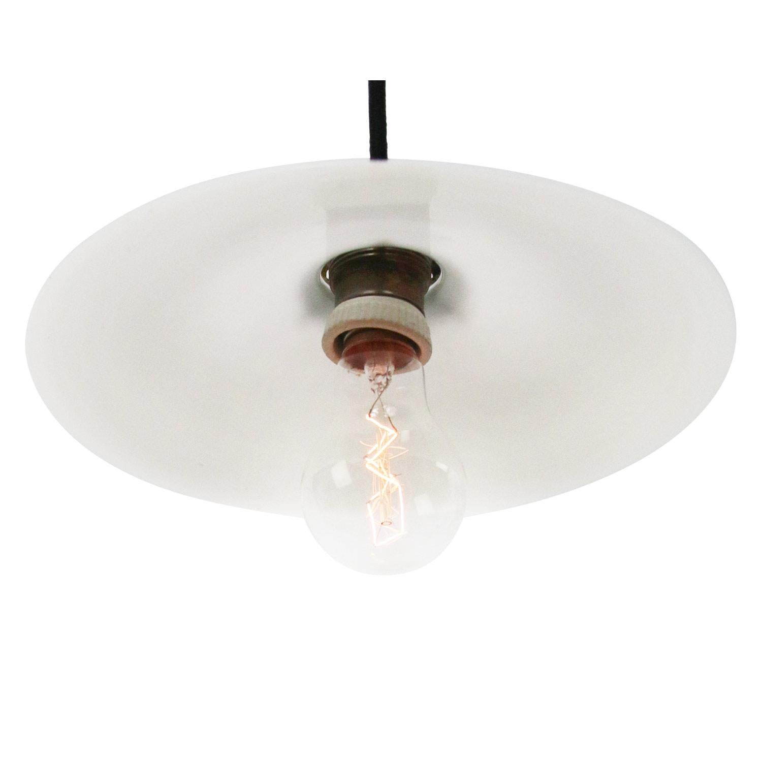 French opaline glass Industrial pendant.

Weight: 1.00 kg / 2.2 lb

Priced per individual item. All lamps have been made suitable by international standards for incandescent light bulbs, energy-efficient and LED bulbs. E26/E27 bulb holder. The