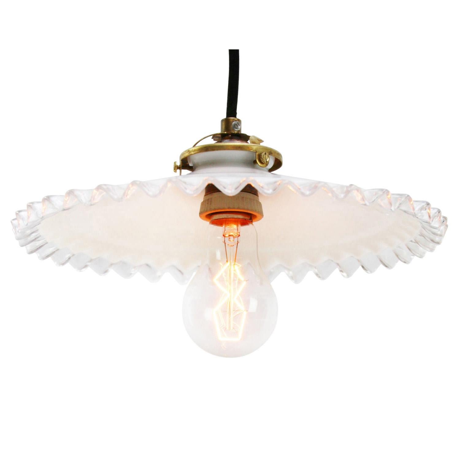 French opaline glass industrial pendant. 

Weight 0.70 kg / 1.5 lb.

Priced per individual item. All lamps have been made suitable by international standards for incandescent light bulbs, energy-efficient and LED bulbs. E26/E27 bulb holders and