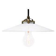 White French Opaline Milk Glass Shade Brass Pendant Lights