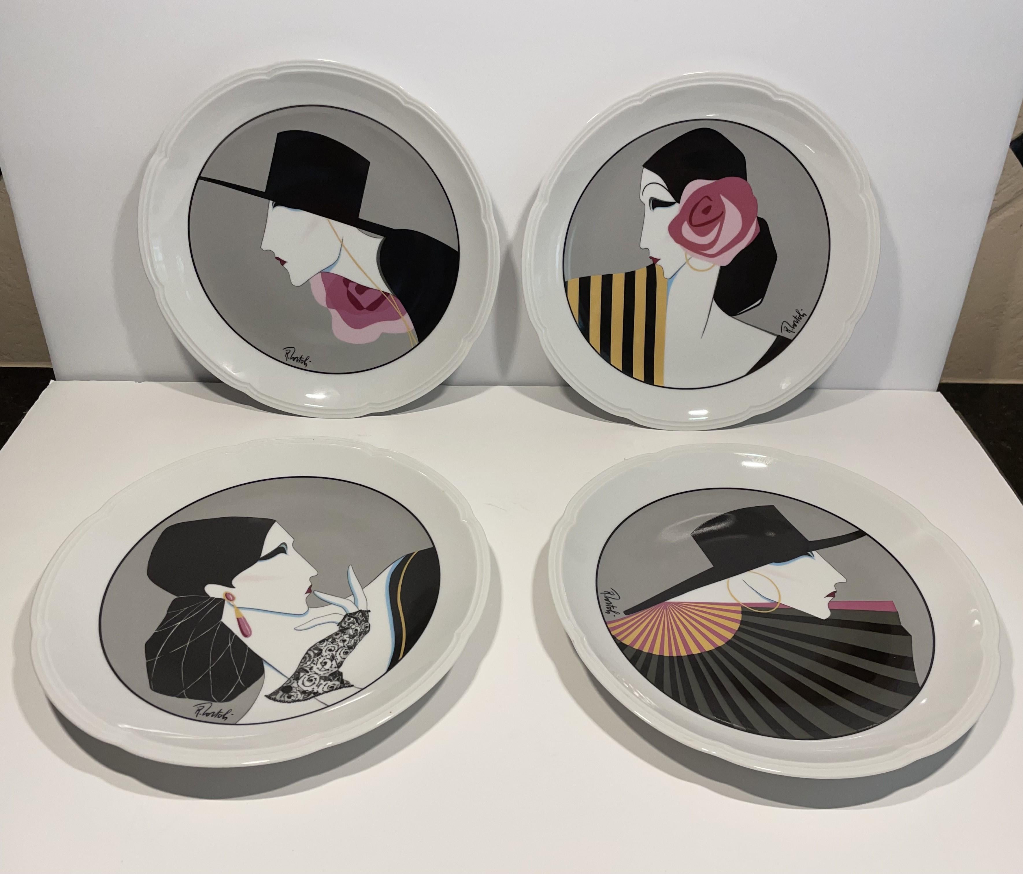 White French Porcelain Art Deco Dinner or Desert Plates - Set of 4 For Sale 5