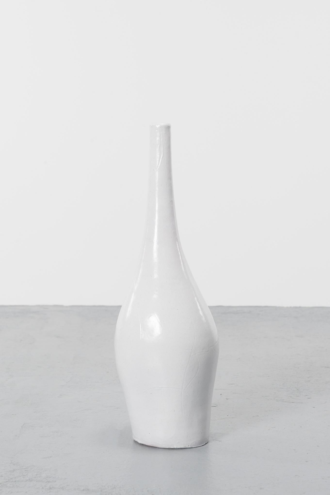 Mid-Century Modern White French Vase in Ceramic by Robert and Jean Cloutier, circa 1960 For Sale