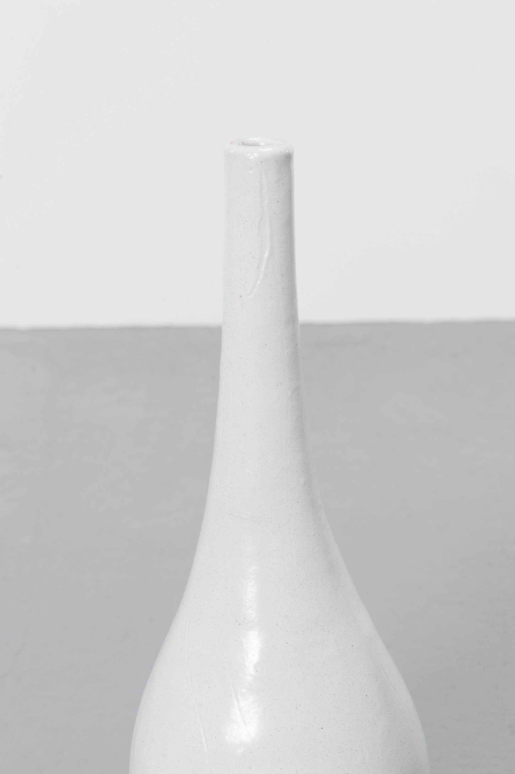 Enameled White French Vase in Ceramic by Robert and Jean Cloutier, circa 1960 For Sale