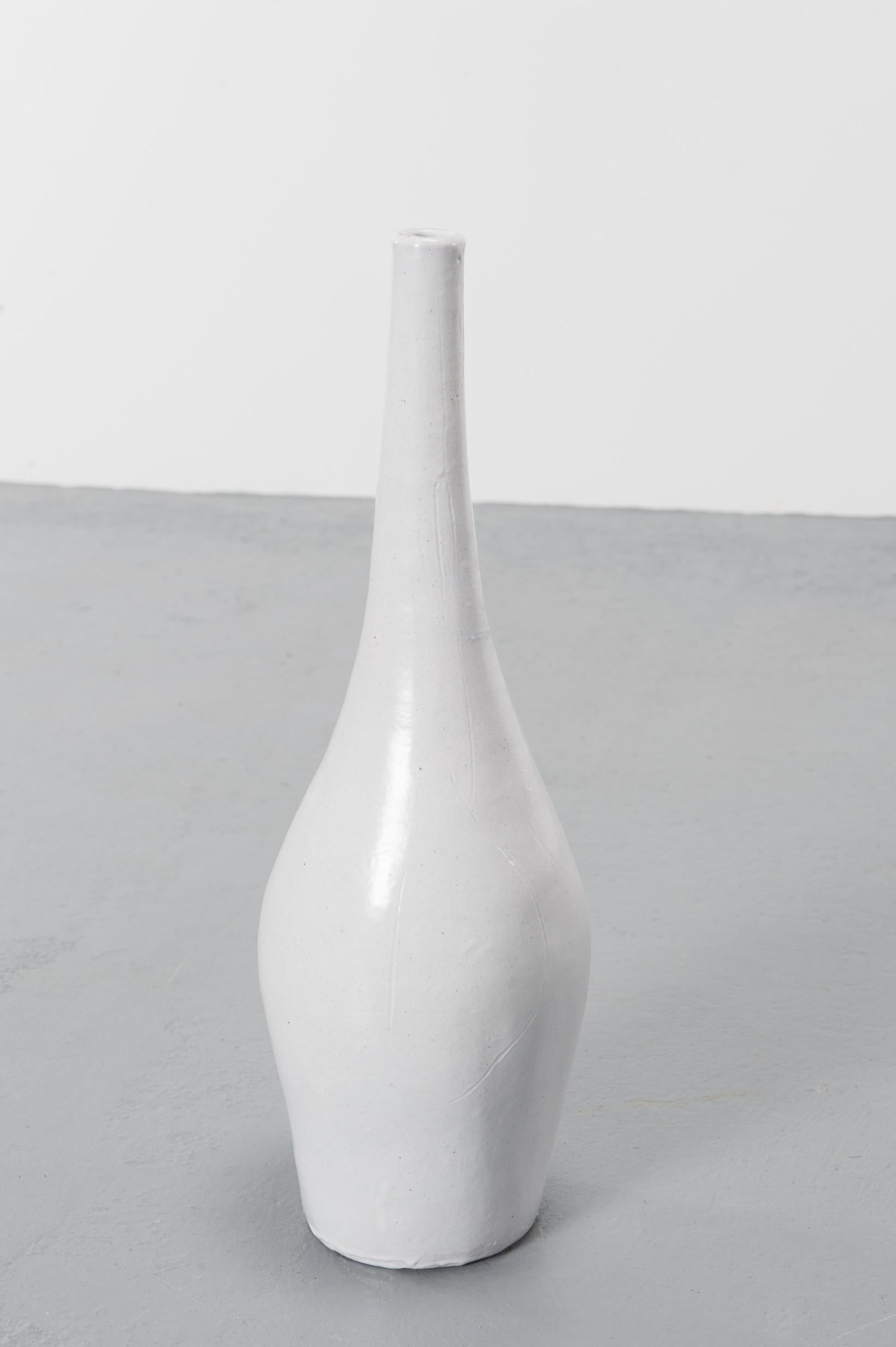 Mid-20th Century White French Vase in Ceramic by Robert and Jean Cloutier, circa 1960 For Sale