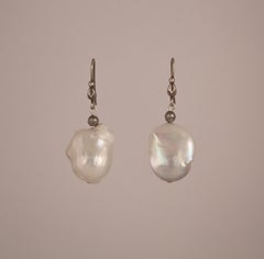 White Fresh Water Baroque Pearl Dangle Earrings