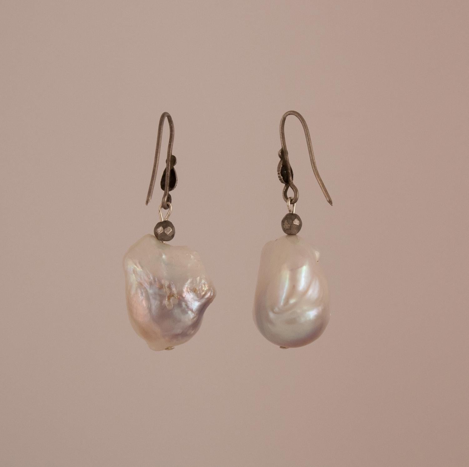 White Fresh Water Baroque Pearl Dangle Earrings In New Condition For Sale In Heath, MA