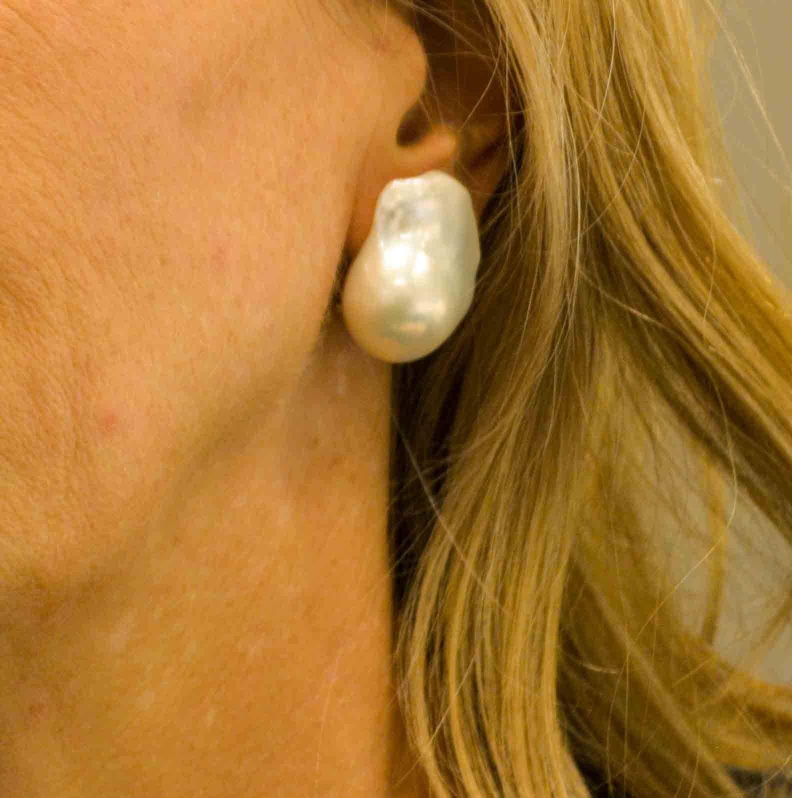 White Freshwater Cultured Baroque Pearl Earrings 2