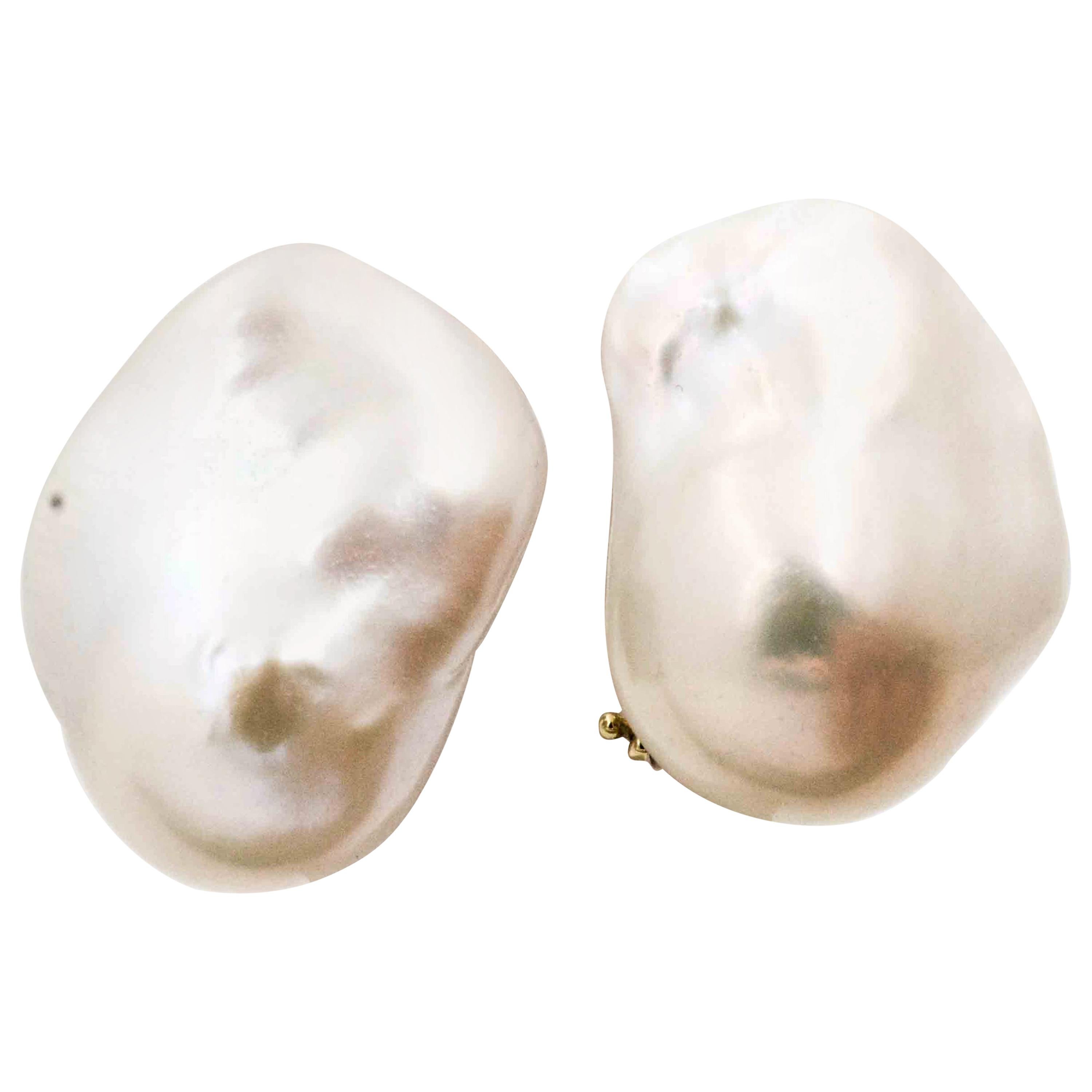 White Freshwater Cultured Baroque Pearl Earrings