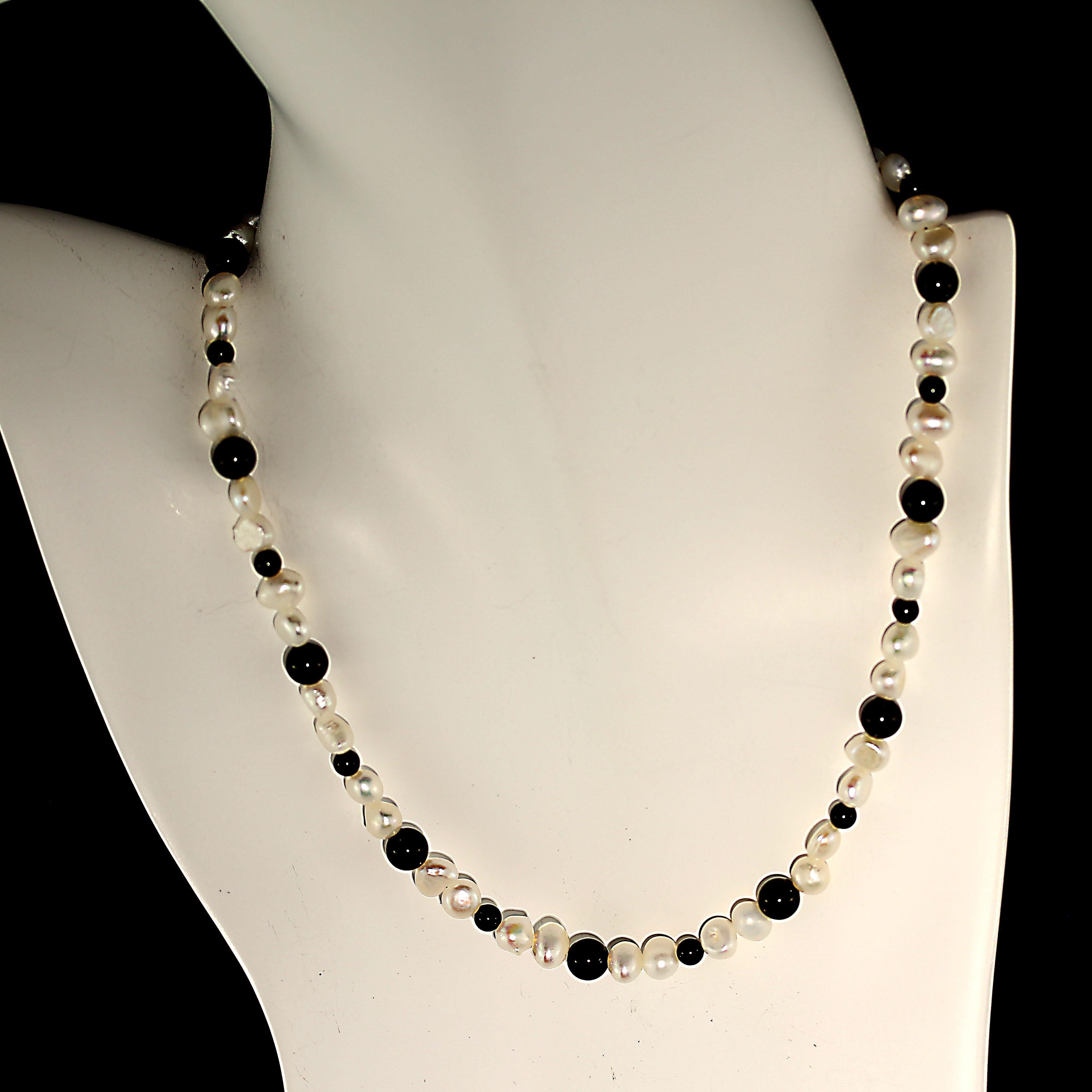 Women's or Men's AJD White Pearl and Black Onyx Choker Necklace or Bracelet June Birthstone