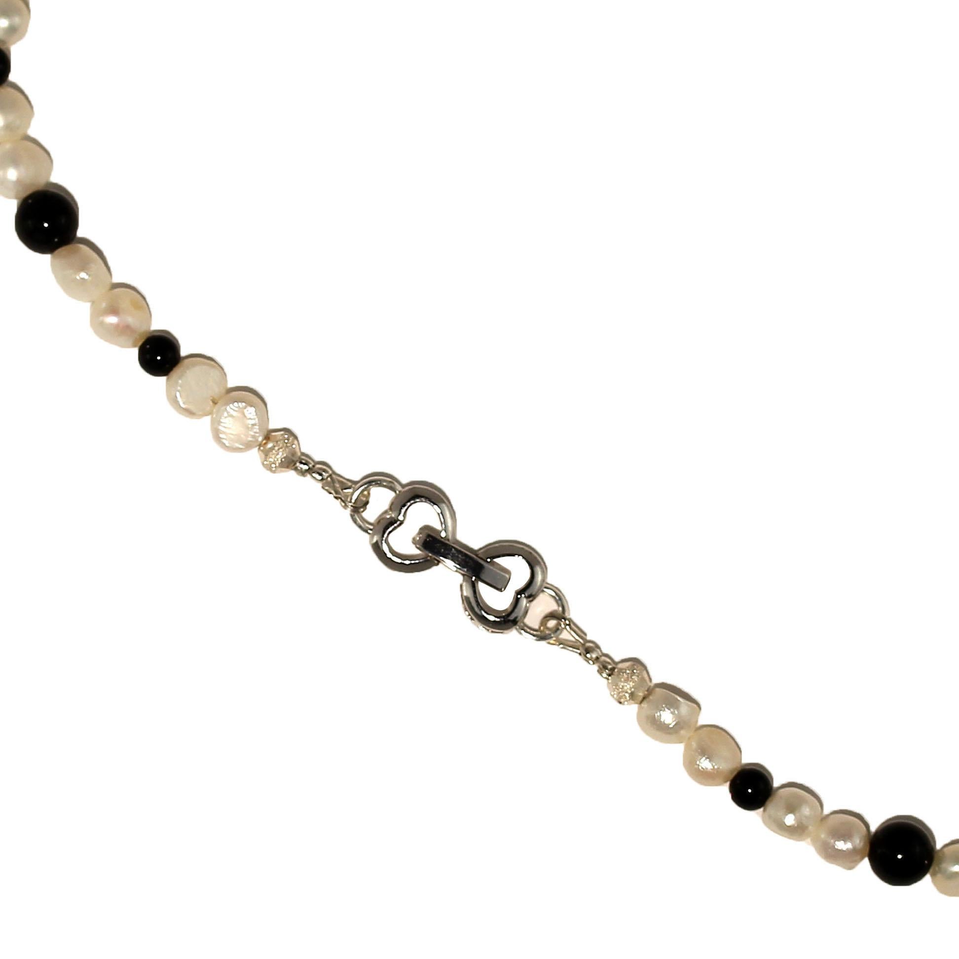 Artisan AJD White Pearl and Black Onyx Choker Necklace or Bracelet June Birthstone