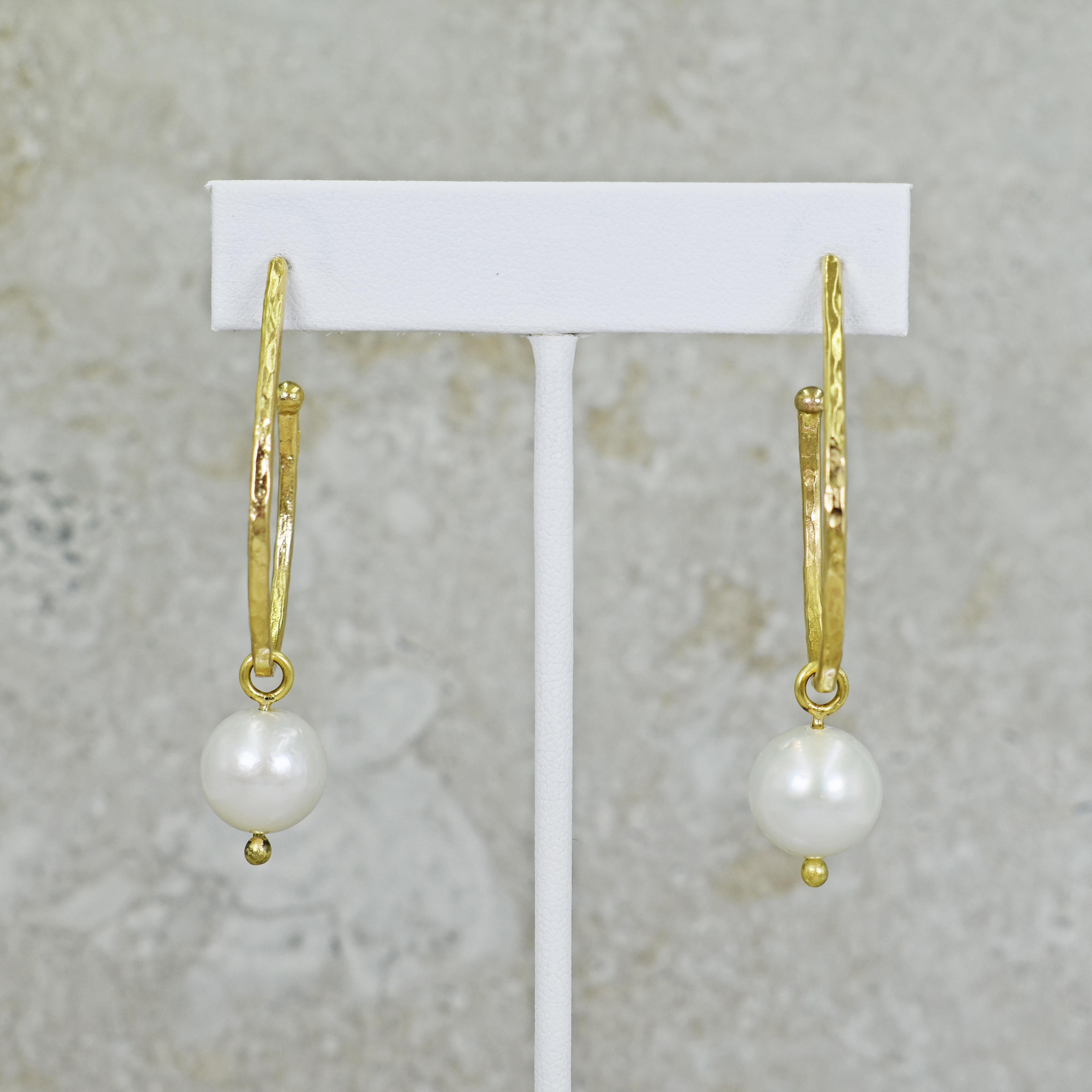 gold hoop earrings with pearl charm