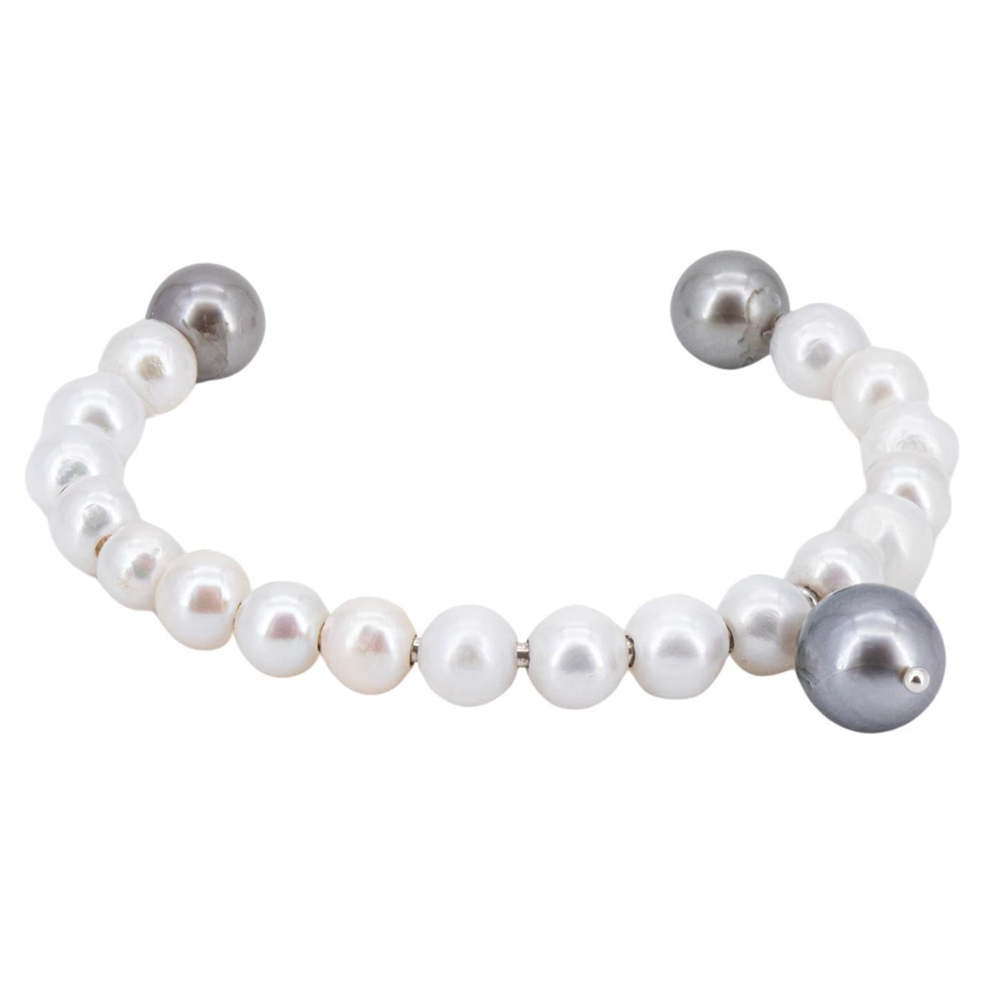 White Freshwater Pearl Cuff with dangling Tahiti Pearl