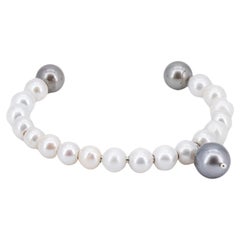 White Freshwater Pearl Cuff with dangling Tahiti Pearl