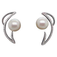 HARBOR D. White Freshwater Pearl Diamond Earrings Climbers 0.36 Carat