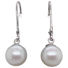 White Freshwater Pearl Drop Earrings 14 Karat White Gold