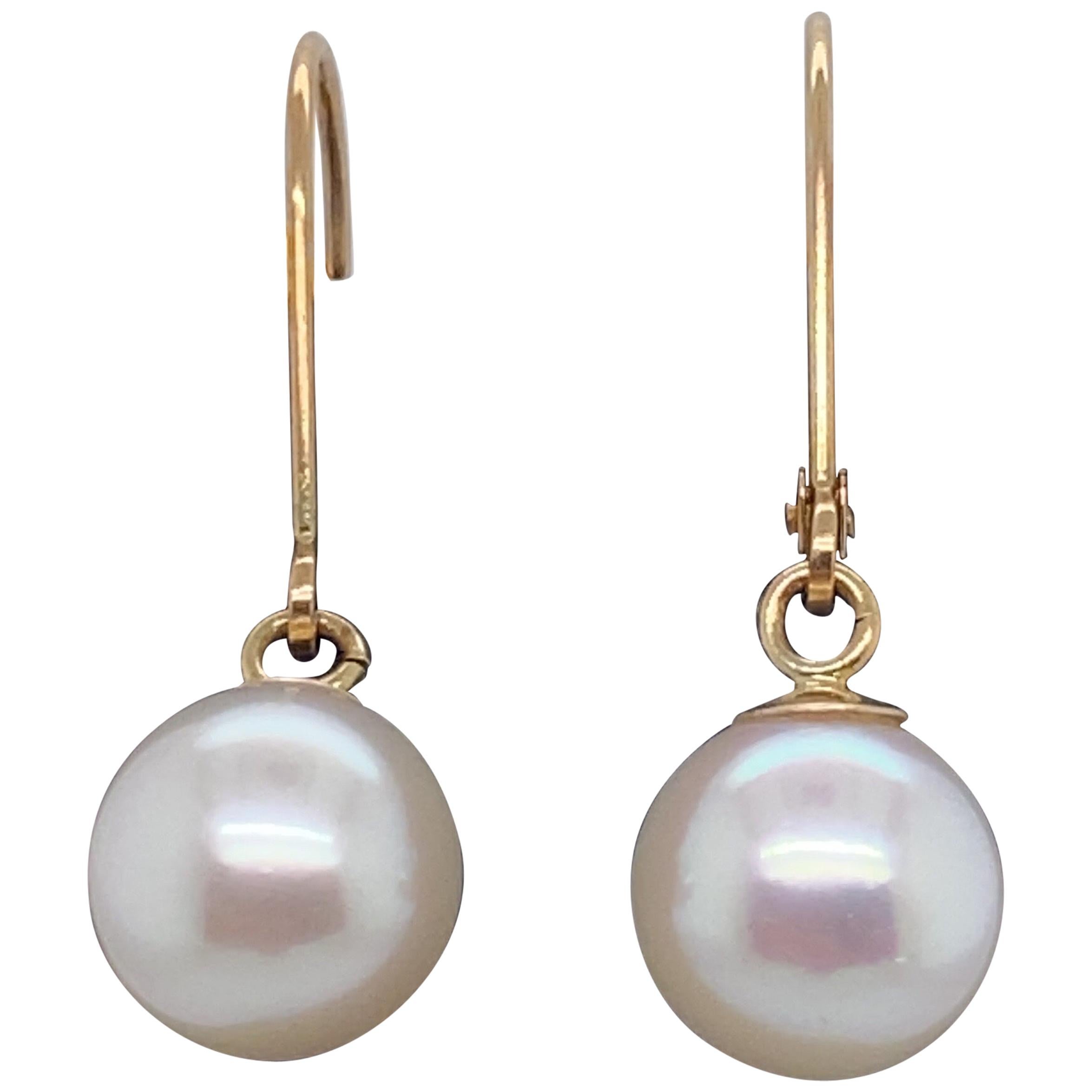 HARBOR D. White Freshwater Pearl Drop Earrings 14 Karat Yellow Gold For Sale