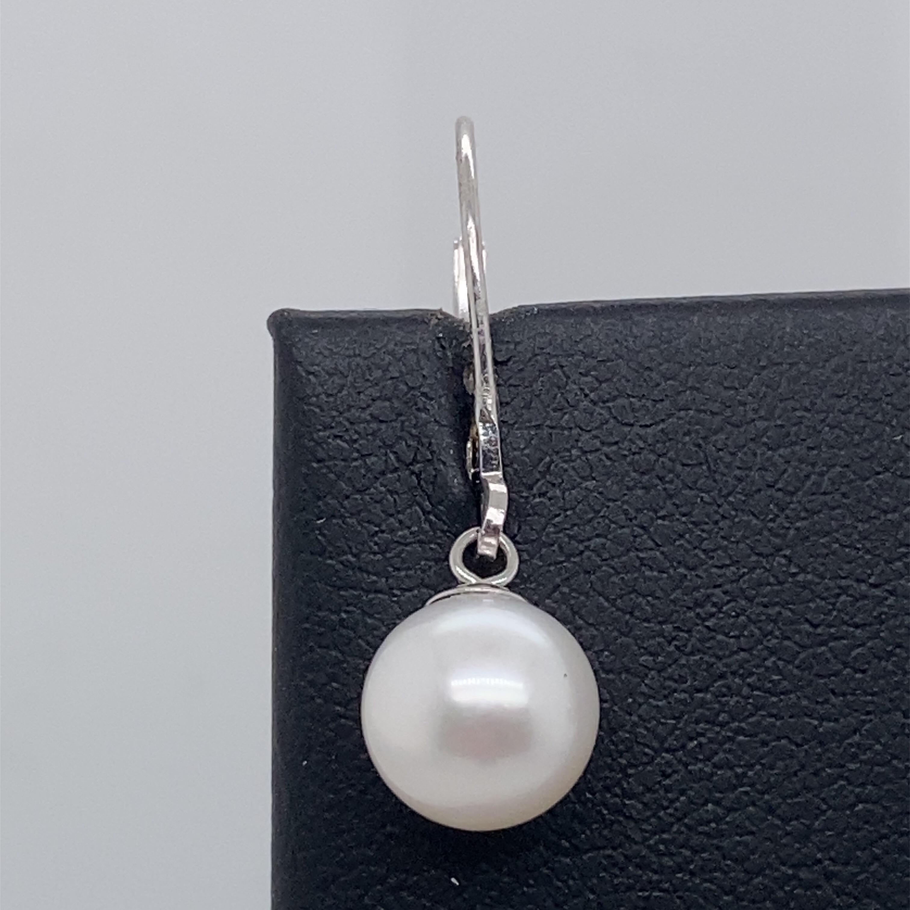 Contemporary White Freshwater Pearl Drop Earrings 14 Karat White Gold For Sale