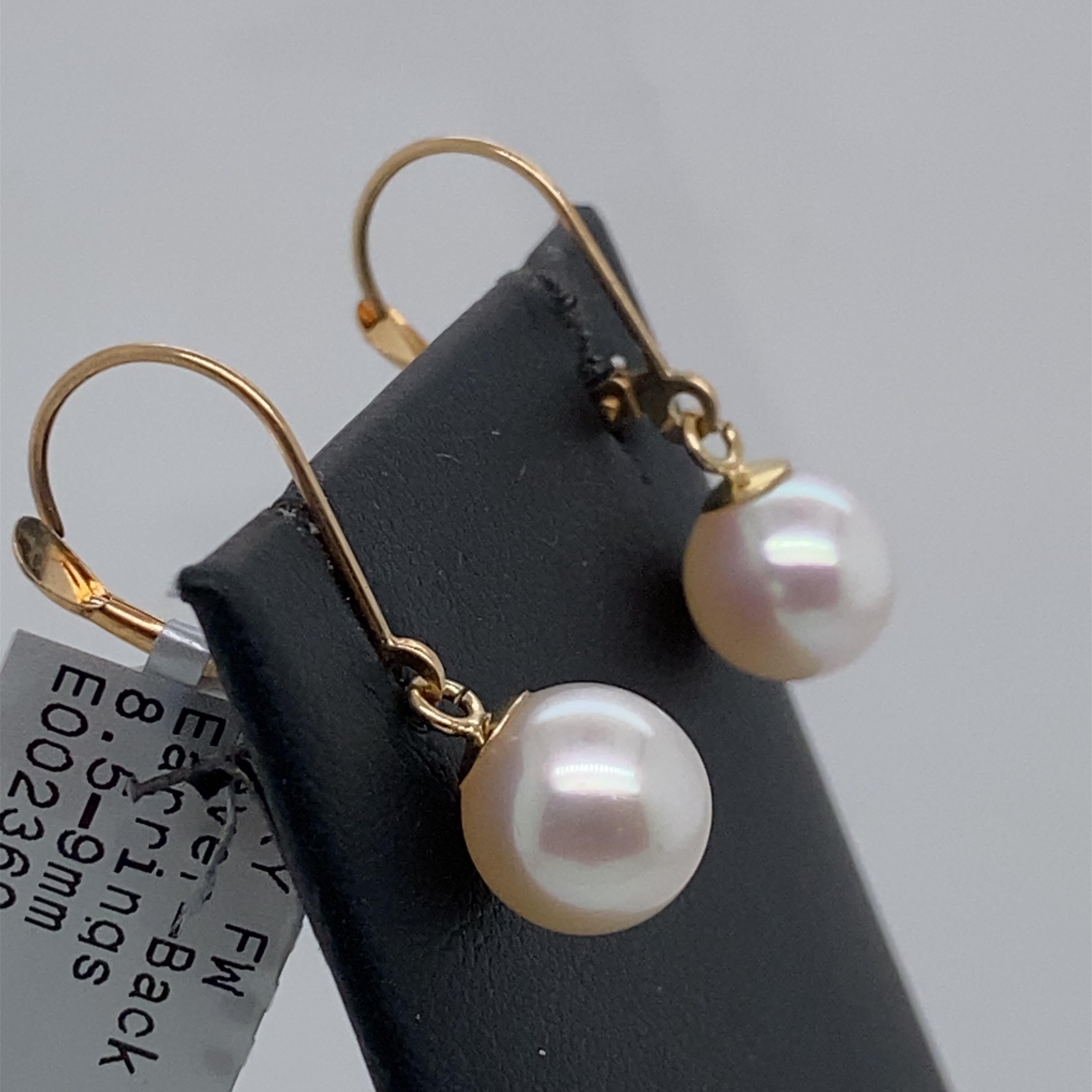 Round Cut HARBOR D. White Freshwater Pearl Drop Earrings 14 Karat Yellow Gold For Sale