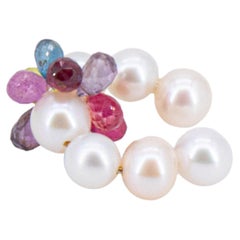 White freshwater pearl ear cuff with sapphires