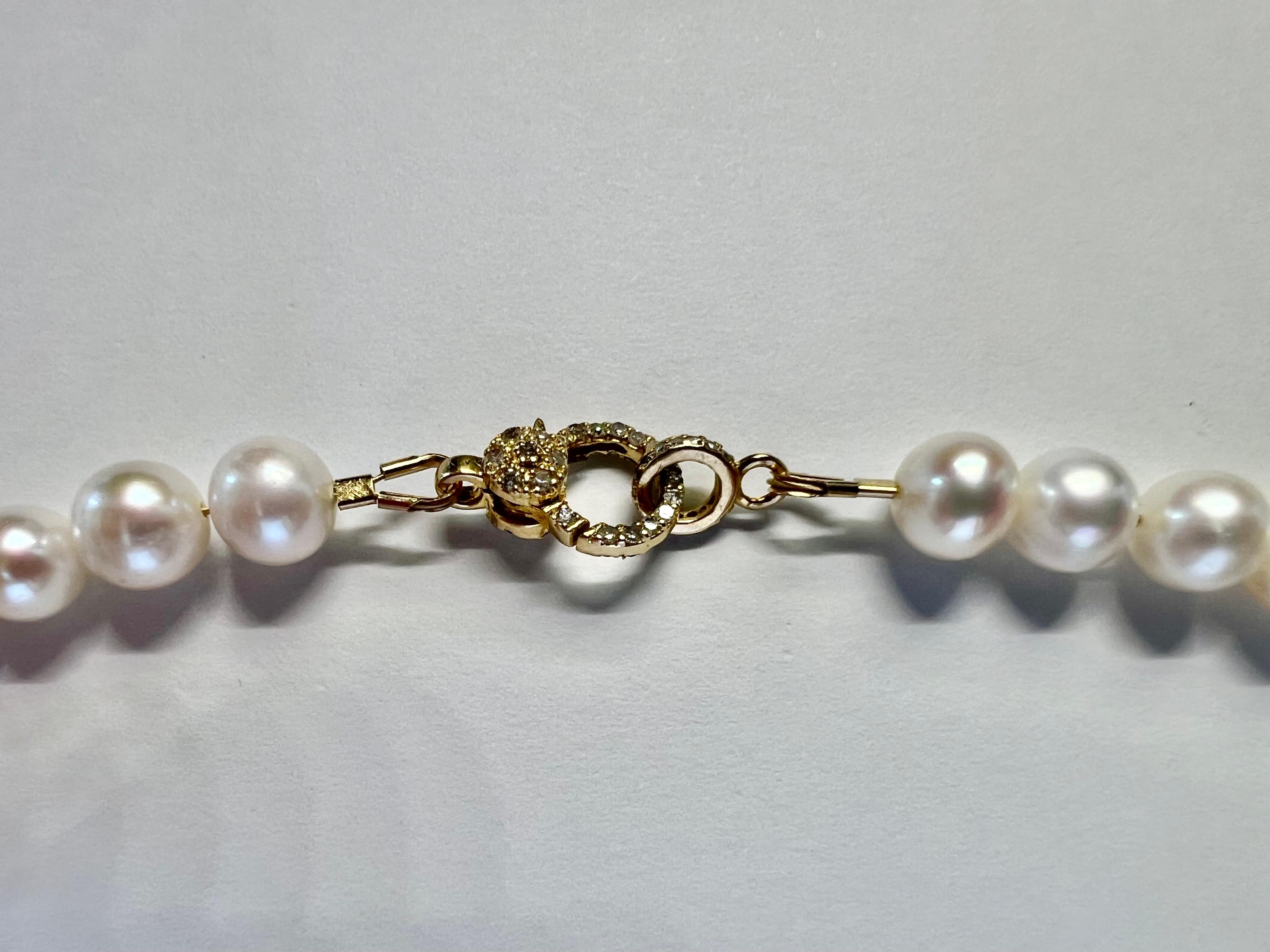 Uncut White Freshwater Pearl Necklace with Diamond Encrusted 14k YG closure For Sale
